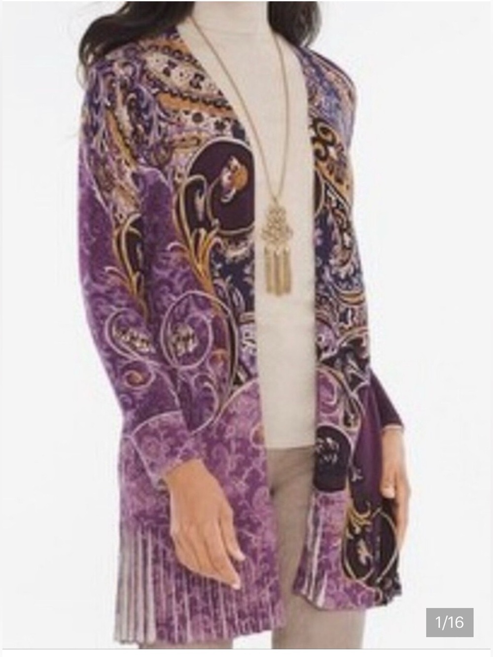 Chico's Purple Paisley Open-Front Longer Cardigan 1 (8/10) - Picture 2 of 7